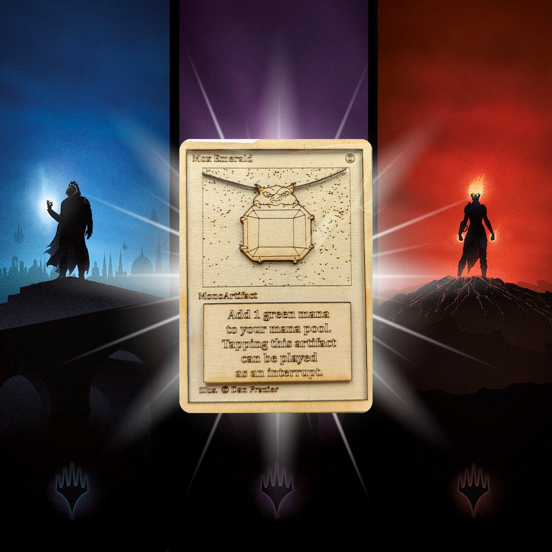 Carta Magic: The Gathering Mox Emerald 🌿 in Legno - Incisione Laser