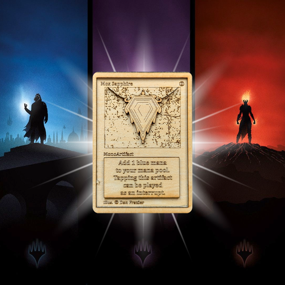 Carta Magic: The Gathering Mox Sapphire 🔵 in Legno - Incisione Laser