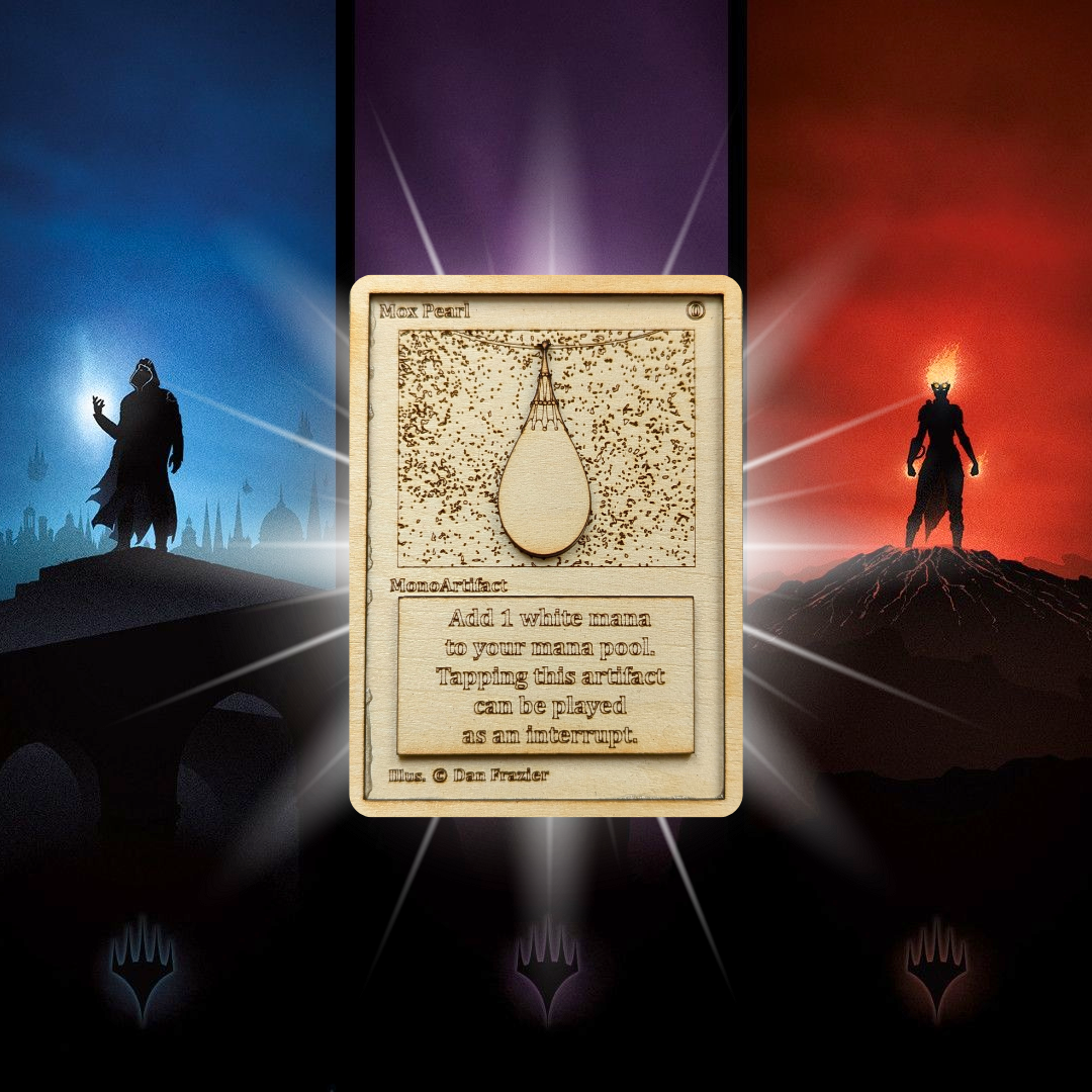 Carta Magic: The Gathering Mox Pearl ⚪ in Legno - Incisione Laser