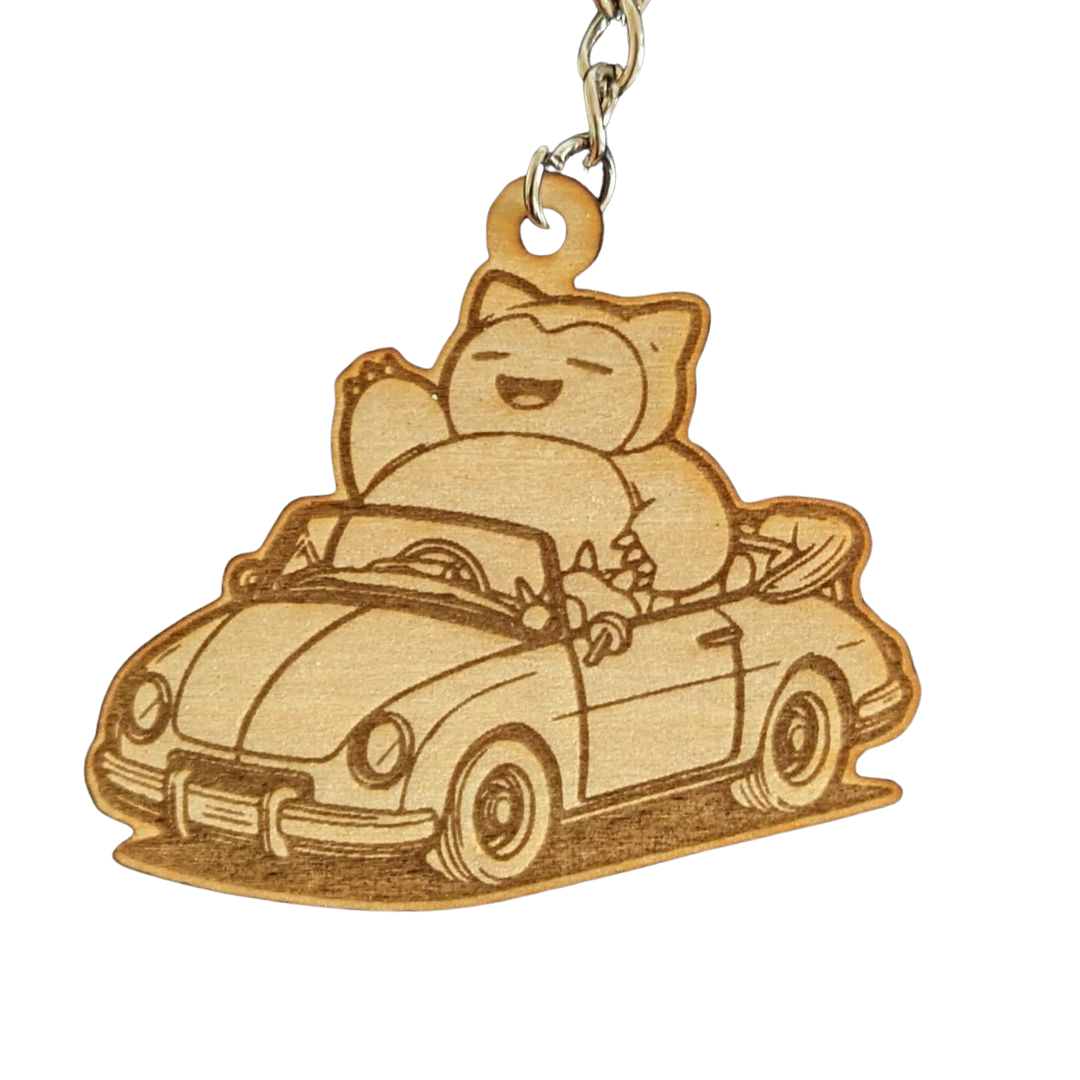 Portachiavi Pokémon Chibi Snorlax in Auto in Legno Incisione Laser 💤