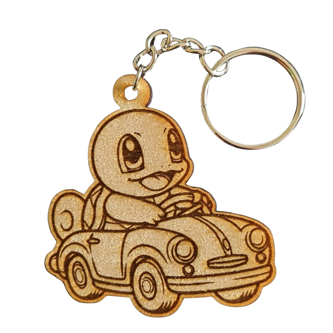 Portachiavi Pokémon Cute Chibi Squirtle in Auto - Legno Inciso al Laser