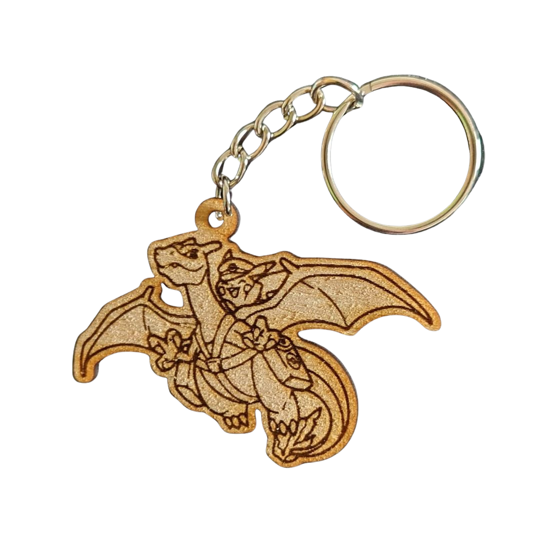 Portachiavi Pokémon Charizard e Pikachu in legno – Incisione Laser