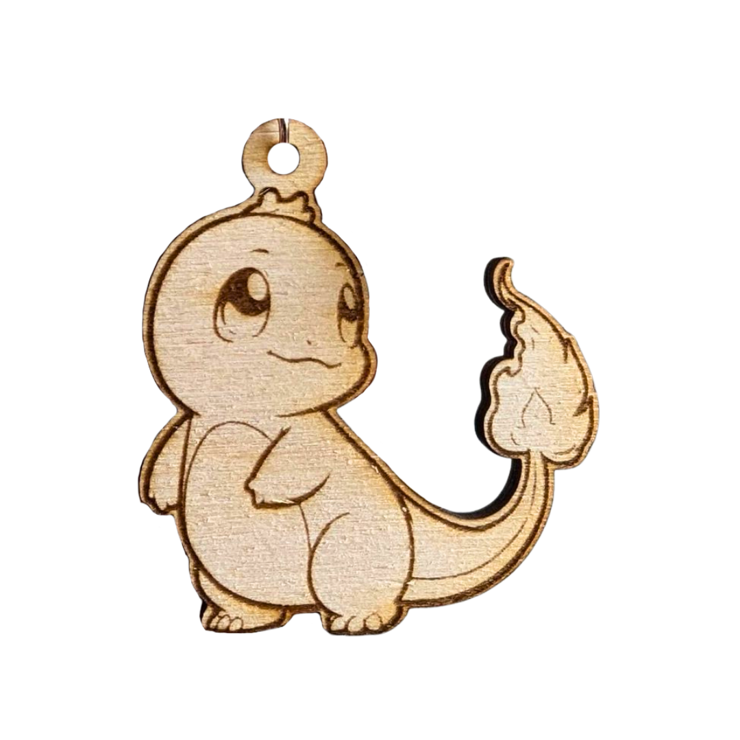 Portachiavi Pokémon Charmander Chibi in legno con incisione laser