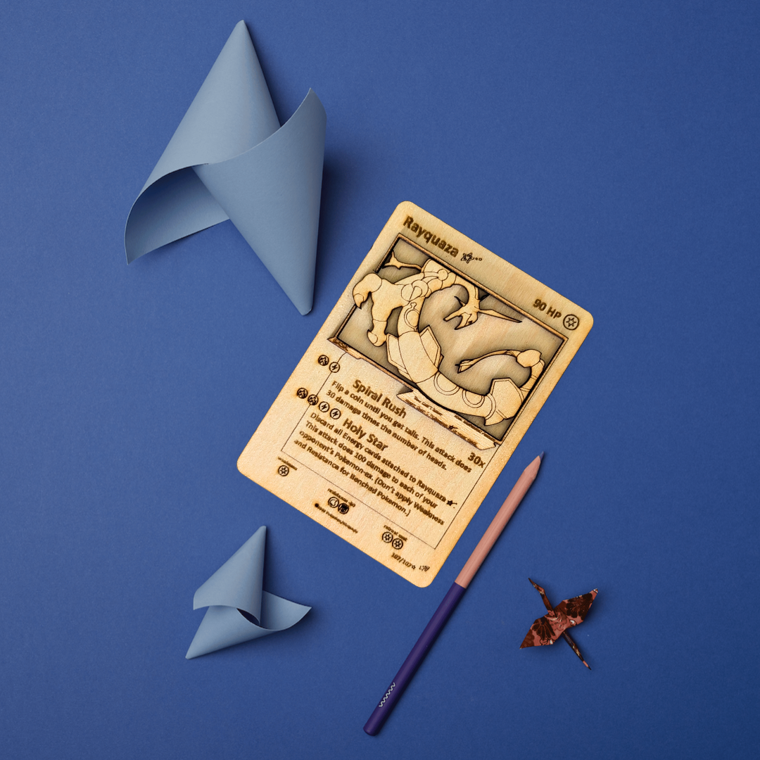 Carta Pokémon Rayquaza Multistrato in Legno con Incisione Laser 🌌🐉