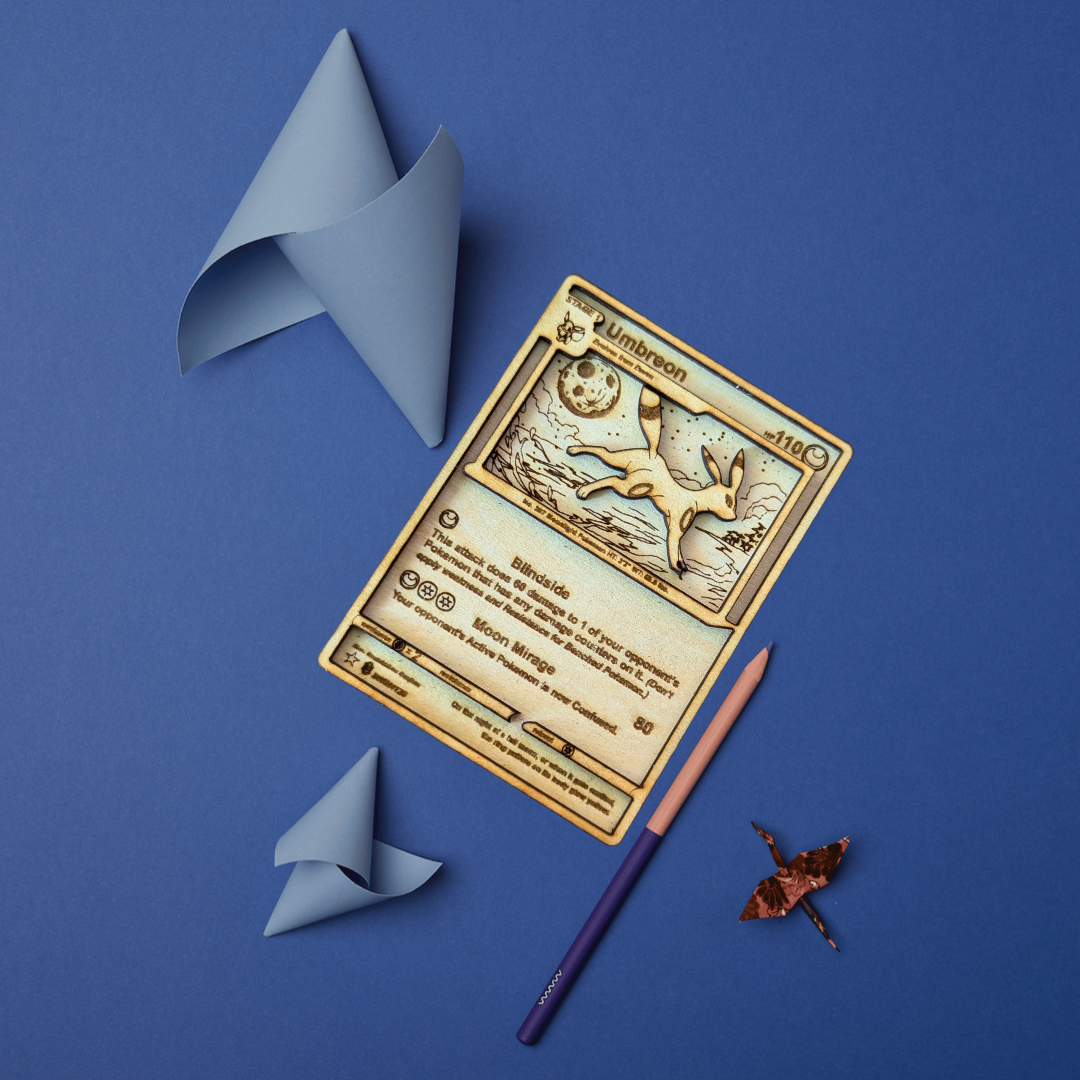 Umbreon in Legno: Carta Pokémon Multistrato con Incisione Laser 🌙🌲