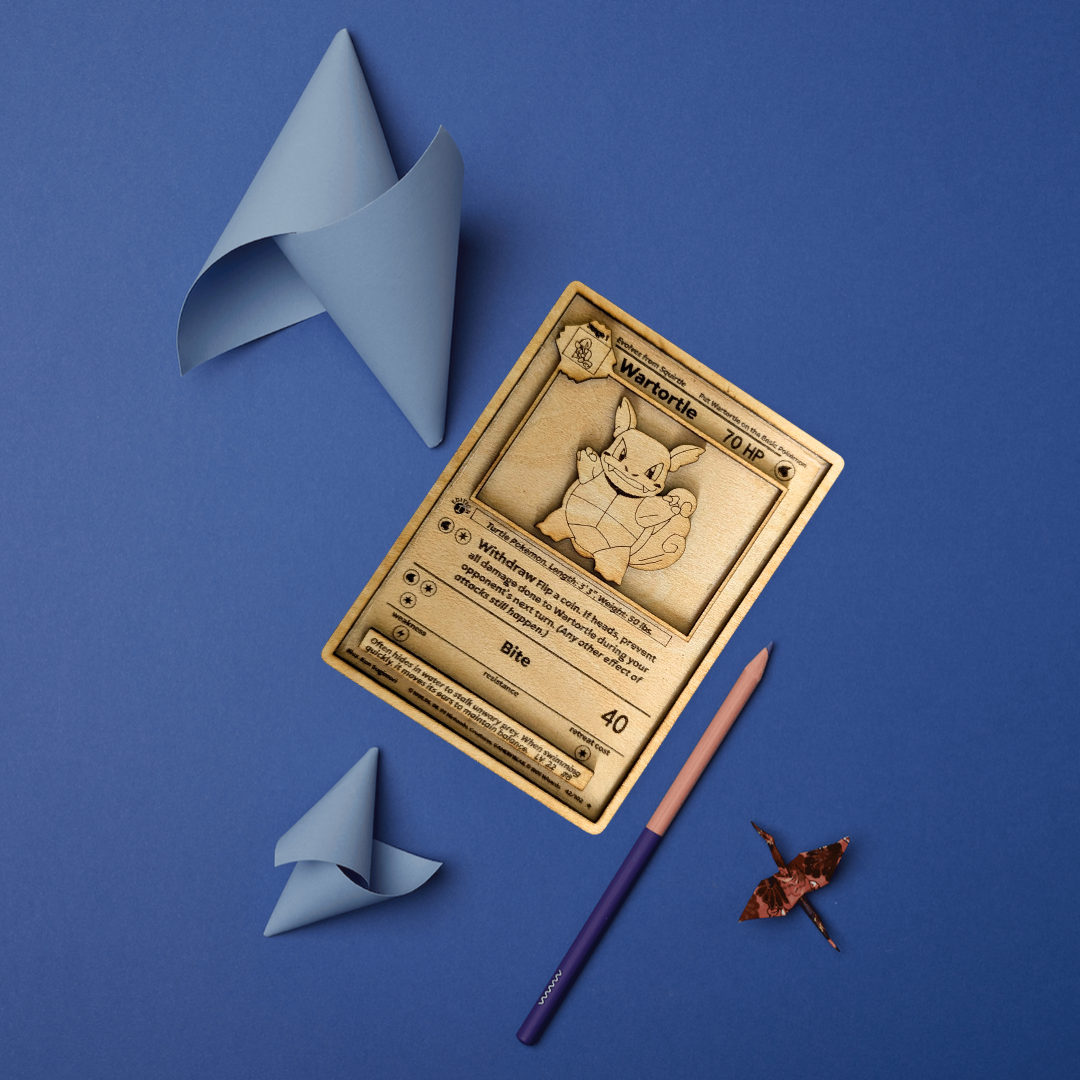 Carta Pokémon Wartortle Multistrato in Legno con Incisione Laser 🐢✨