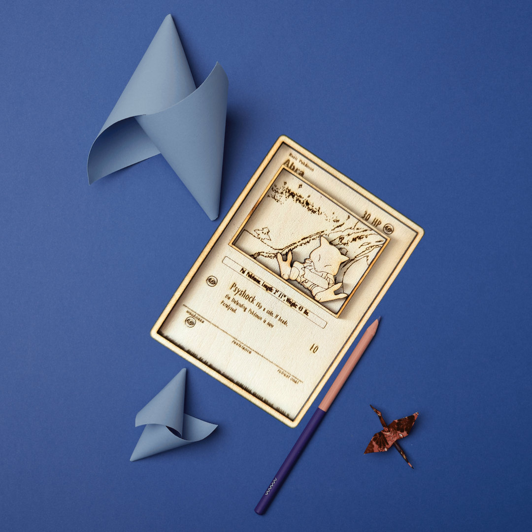 Carta Pokémon Abra in Legno Multistrato con Incisione Laser 🌀