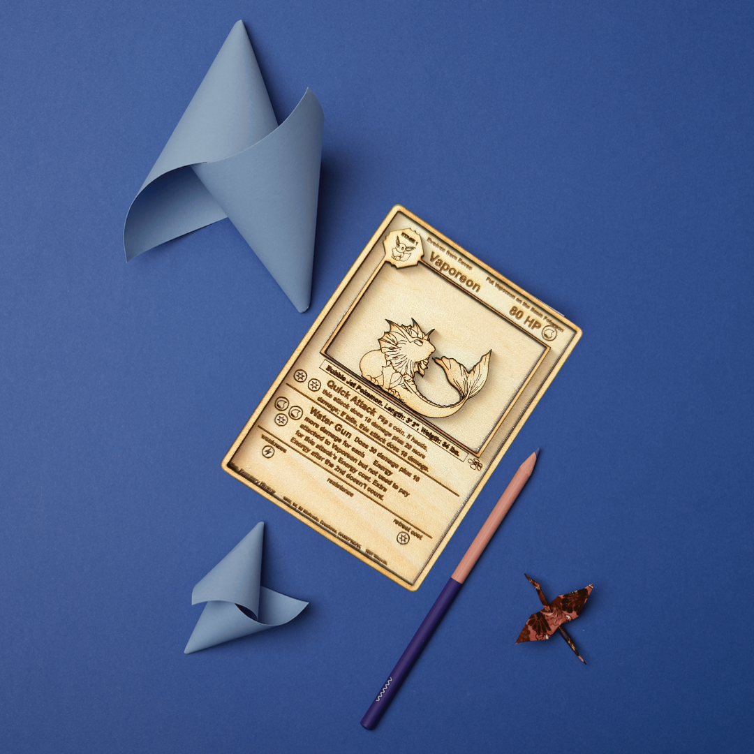 Carta Pokémon Vaporeon Multistrato in Legno con Incisione Laser 🌊✨