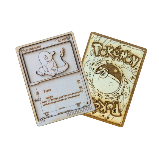 Carta Pokémon Charmander in Legno Multistrato con Incisione Laser | Design Esclusivo