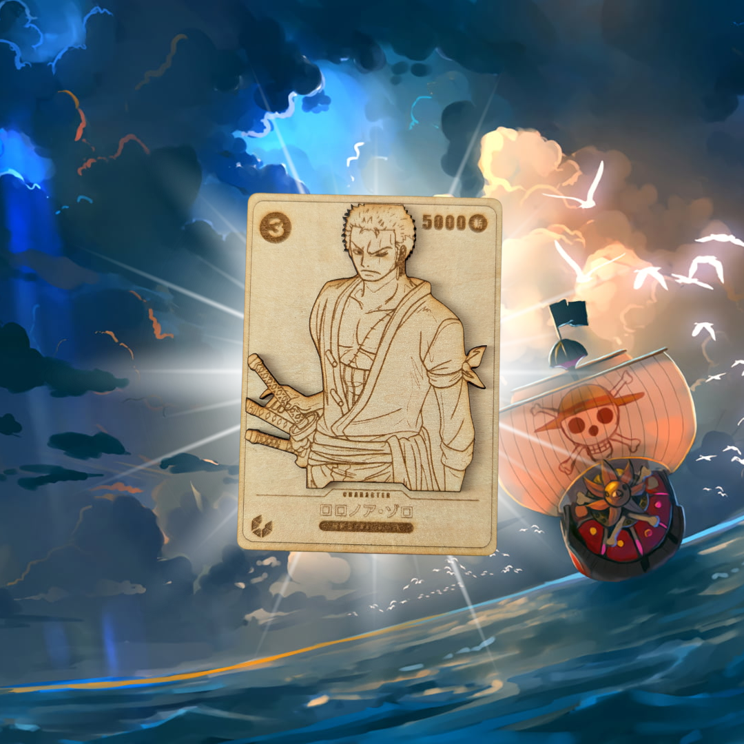 Roronoa Zoro in Legno: la Carta One Piece con Incisione Laser Multistrato ⚔️☠️
