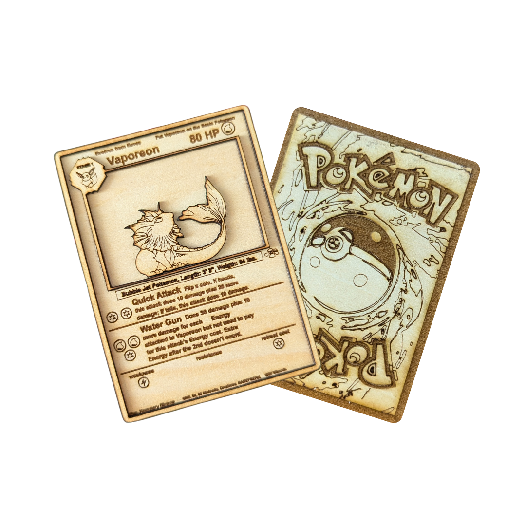 Carta Pokémon Vaporeon Multistrato in Legno con Incisione Laser 🌊✨