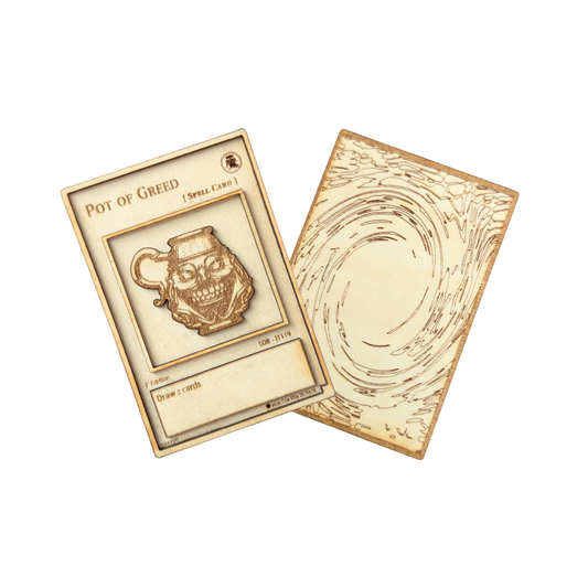 Pot of Greed (Anfora dell’Avidità) in Legno: Carta Yu-Gi-Oh! Multistrato con Incisione Laser 🏺✨