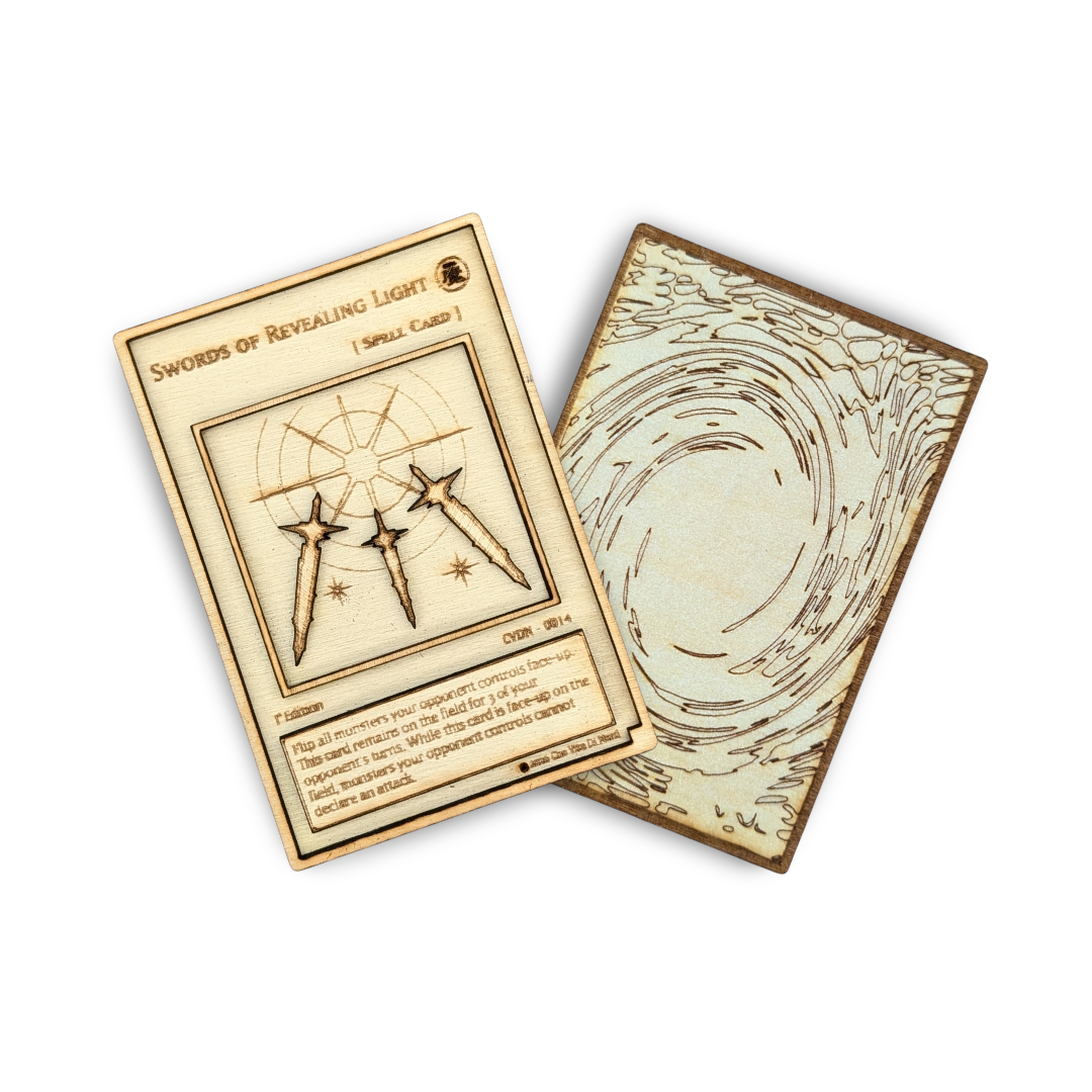 Spada Rivelatrice in Legno – Carta Yu-Gi-Oh! (Swords of Revealing Light) Multistrato con Incisione Laser ⚔️
