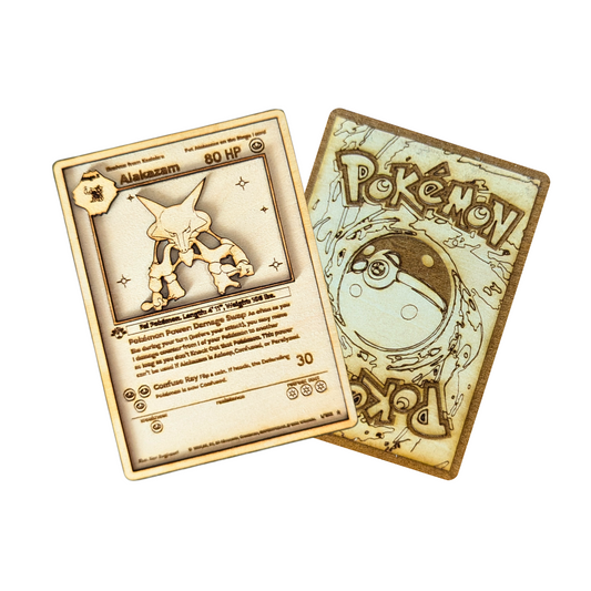 Carta Pokémon Alakazam in Legno Multistrato con Incisione Laser - Design Esclusivo