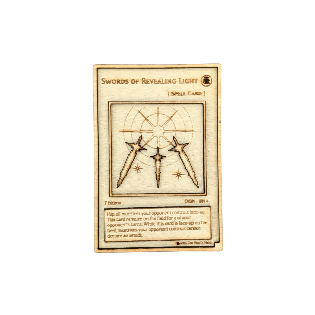 Spada Rivelatrice in Legno – Carta Yu-Gi-Oh! (Swords of Revealing Light) Multistrato con Incisione Laser ⚔️