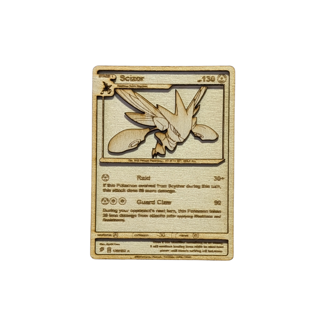Scizor in Legno – Carta Pokémon Scizor Multistrato con Incisione Laser 🔴