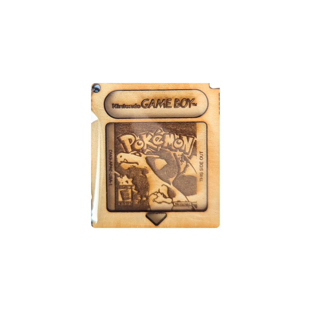 Portachiavi Pokémon Rosso in Legno - Cartuccia Game Boy Incisa a Laser 🔥🐉