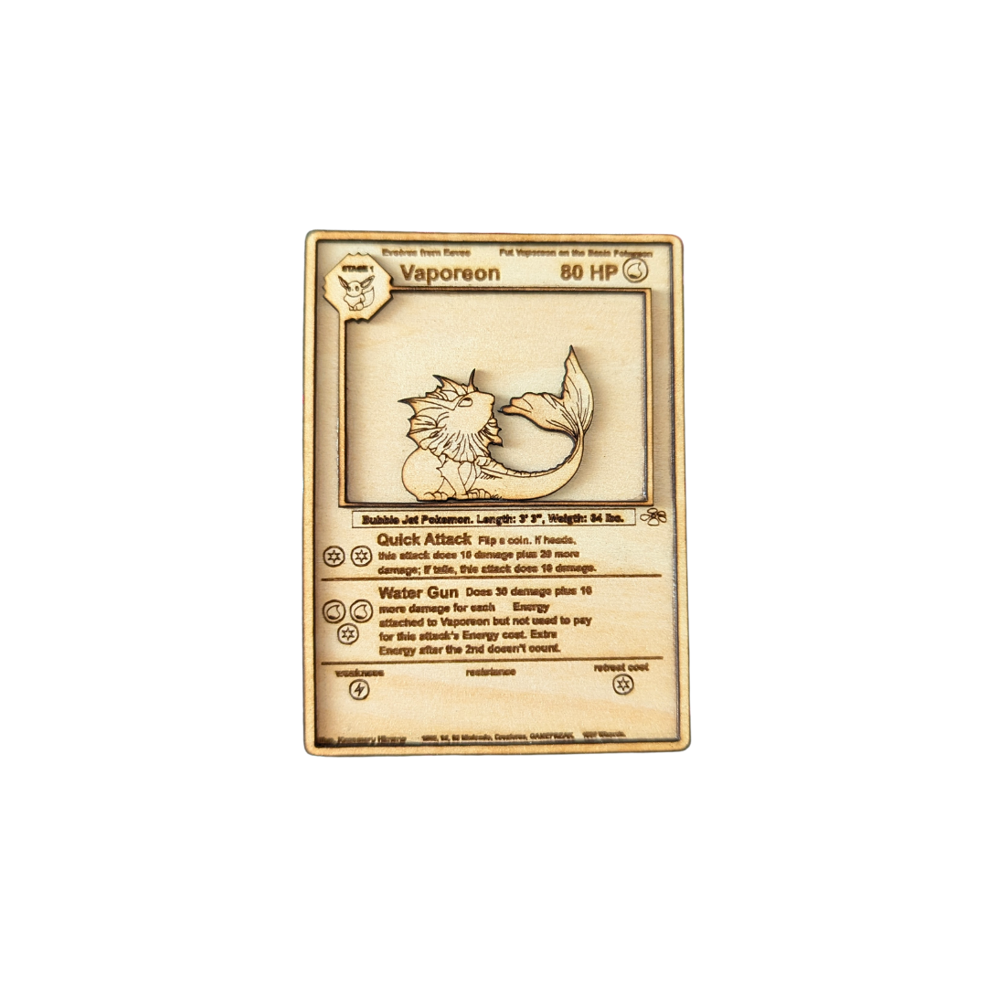 Carta Pokémon Vaporeon Multistrato in Legno con Incisione Laser 🌊✨
