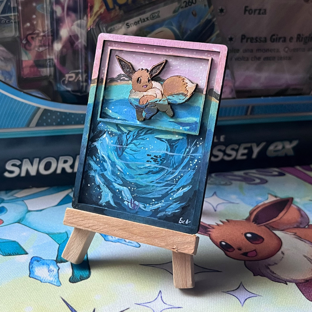 Eevee Dipinto a Mano in Legno | Carta Pokémon Multistrato | Collab Eevee Artwork 🎨