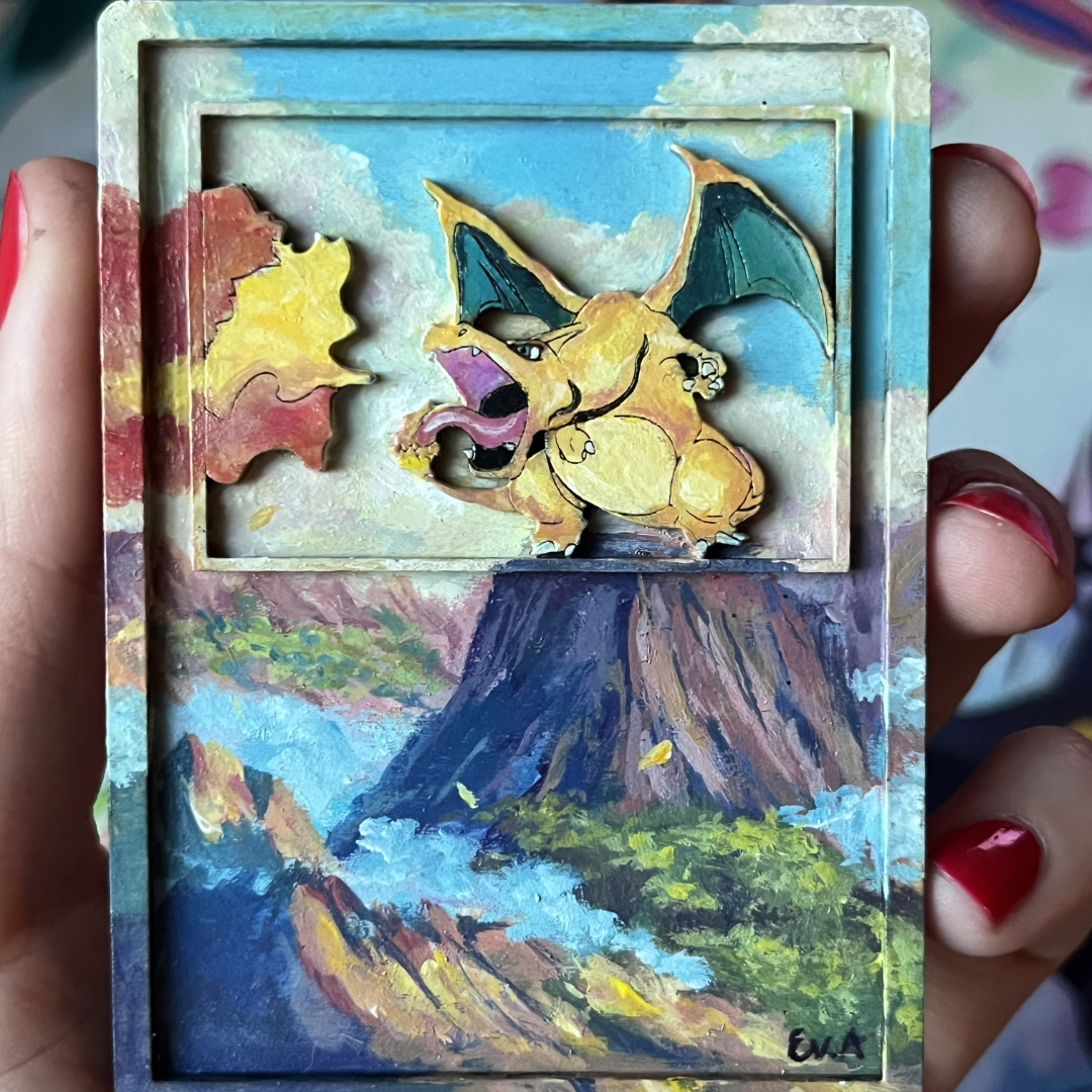Charizard Dipinto a Mano in Legno | Carta Pokémon Multistrato | Collab Eevee Artwork 🎨