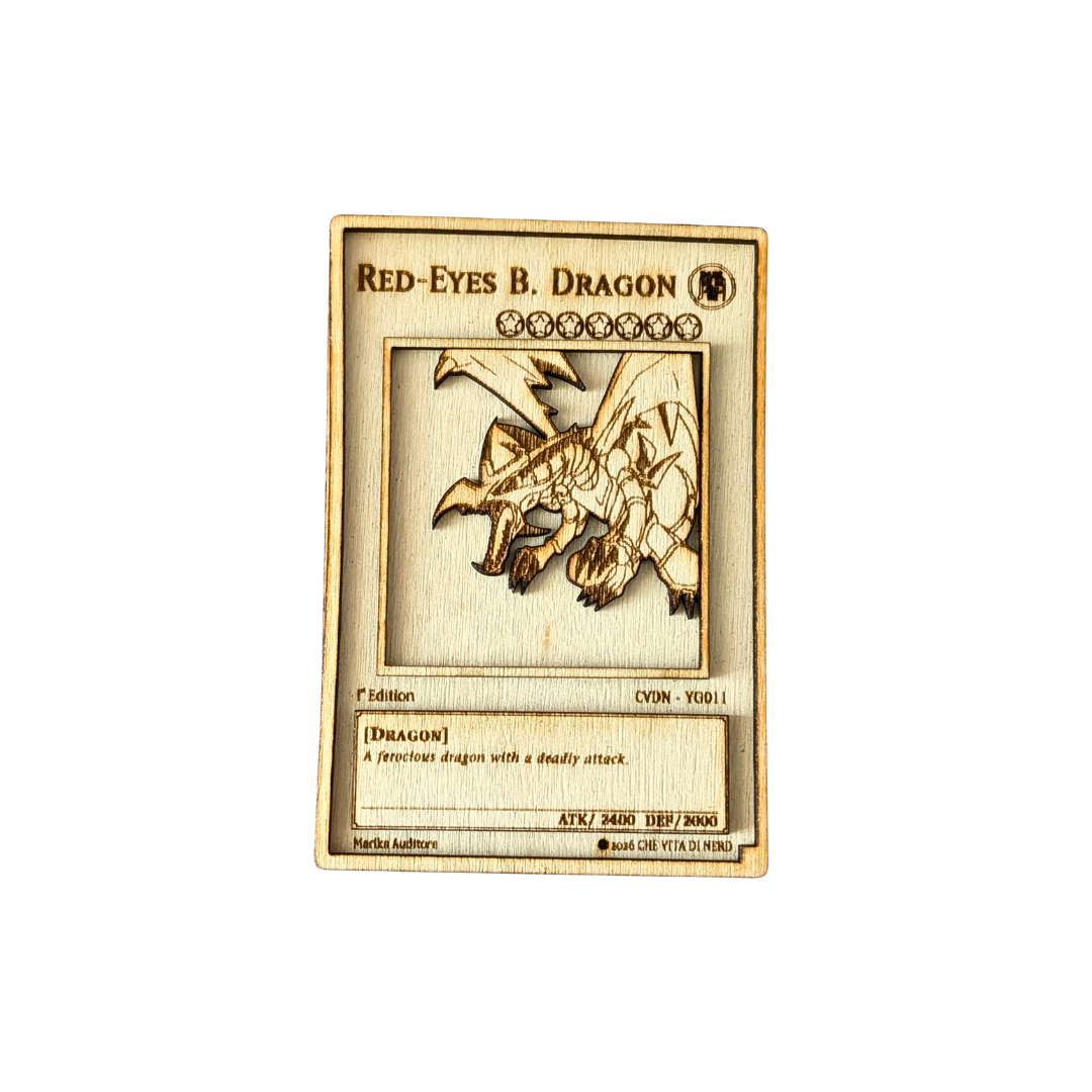 Drago Nero Occhi Rossi in Legno – Carta Yu-Gi-Oh! Red-Eyes B. Dragon Multistrato con Incisione Laser 🐉🔥
