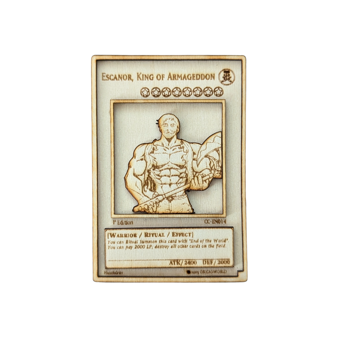 Escanor × Demise, Re dell’Armageddon – Carta Yu-Gi-Oh! Crossover in Legno – Collab OricasWorld 🔥