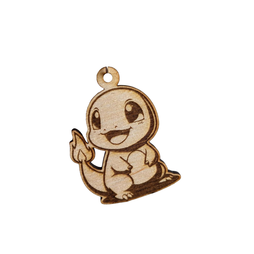Portachiavi Pokémon Charmander Chibi 2 in Legno con Incisione Laser – Design Cute e Adorabile