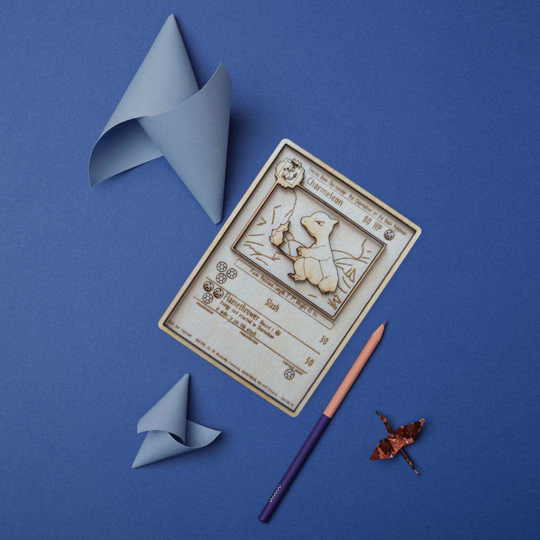 Charmeleon in Legno: Carta Pokémon Multistrato con Incisione Laser Fiammante 🔥